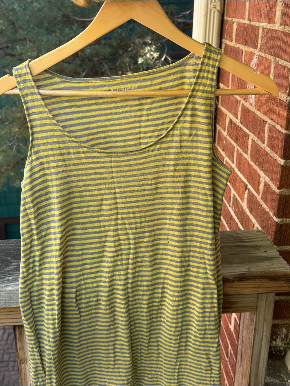 Eileen Fisher Yellow & Gray Striped Scoop Neck Tank